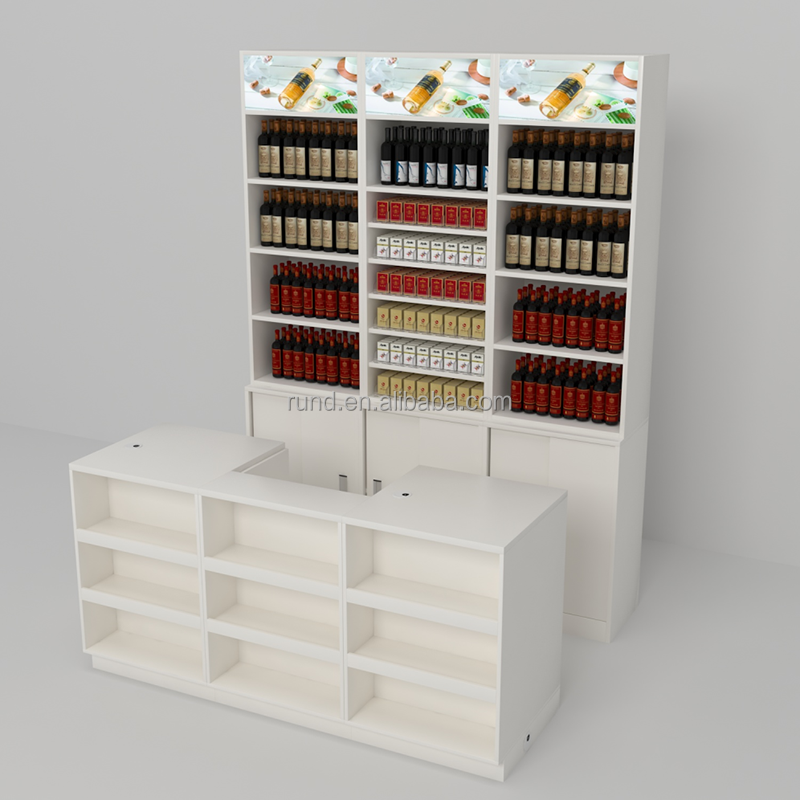 RD-06 Checkout Counter with Corner Shelf 5pcs Steel and MDF Cashier Counter for Supermarket and Retail Store Use