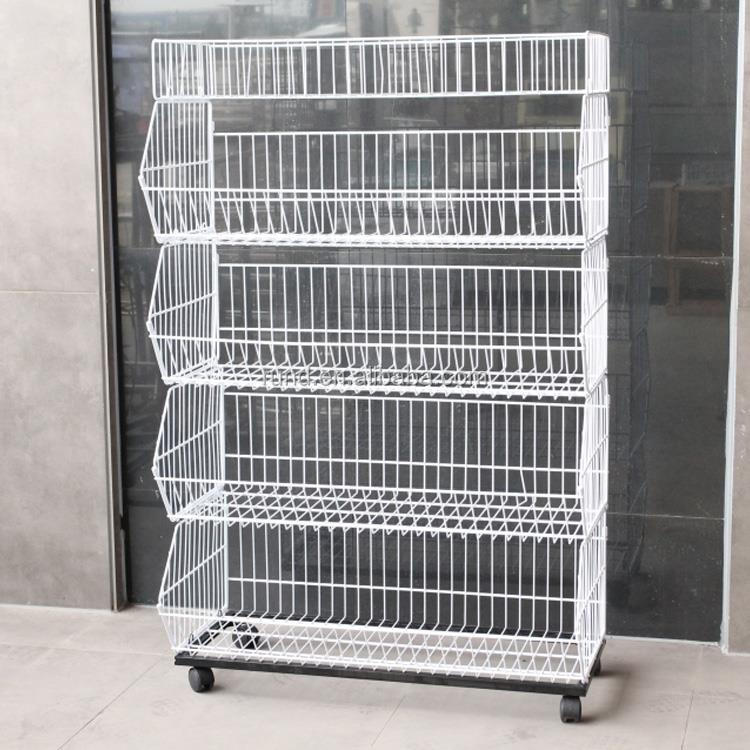RD Metal Snack Display Rack Single-Sided Store Grid Shelving with Wire Basket Stands for Supermarket Snacks Storage
