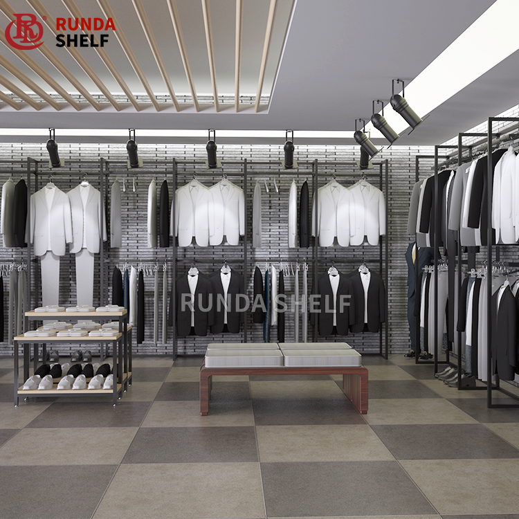 Light Duty Single-Sided Metallic Clothing Rack Nesting Table Clothes Shelving for Apparel Retail Garment Display Furniture for