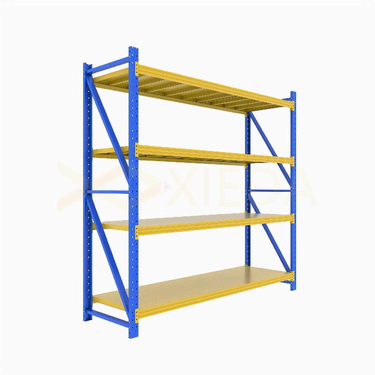 4-Layer Industrial Metal Storage Rack 200kg Capacity Long Span Steel Multi-Level Warehouse Shelf for Supermarket & Home Use