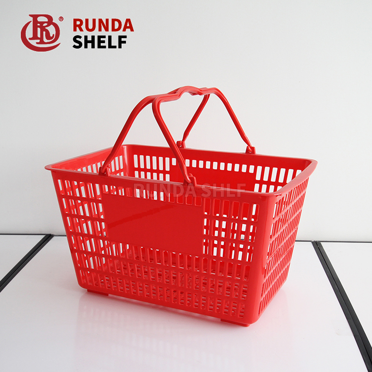 RunDa Customized Double-Sided Metal Shopping Basket Electroplate Handle Convenient Display Stand Supermarket Convenience Store