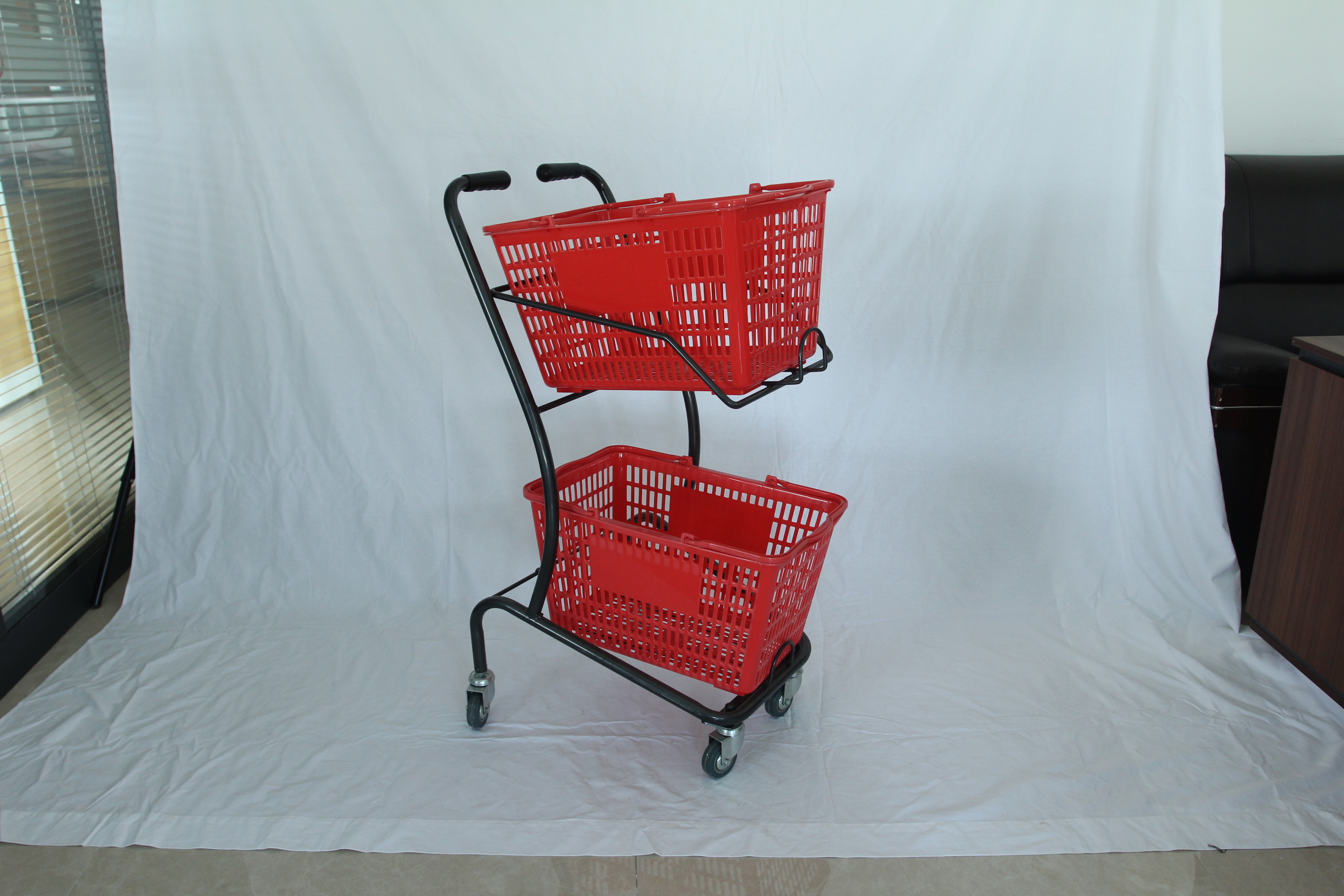 Supermarket Shopping Cart Double Trolley KTV Black Trolley Property Home Shopping Cart Fruit Shop Convenience Store Trolley Rz