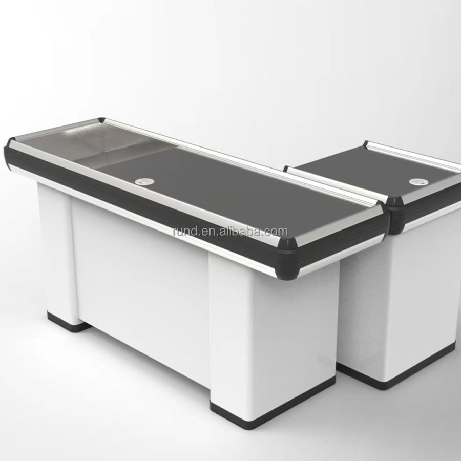 RunDa H850mm Brown Heavy-Duty Metal Design Double-Sided Checkout Counter for Grocery Supermarket Shelves Use