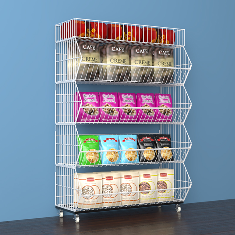 China Factory 5 Tier Wire Basket Stand Display Rack Stainless Steel Standing Basket
