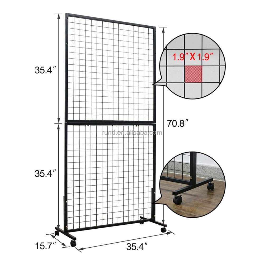 Single-Sided Retail Display Rack Heavy-Duty Gridwall Panel Stand Movable Floorstanding Steel Grid Wall for Store Use