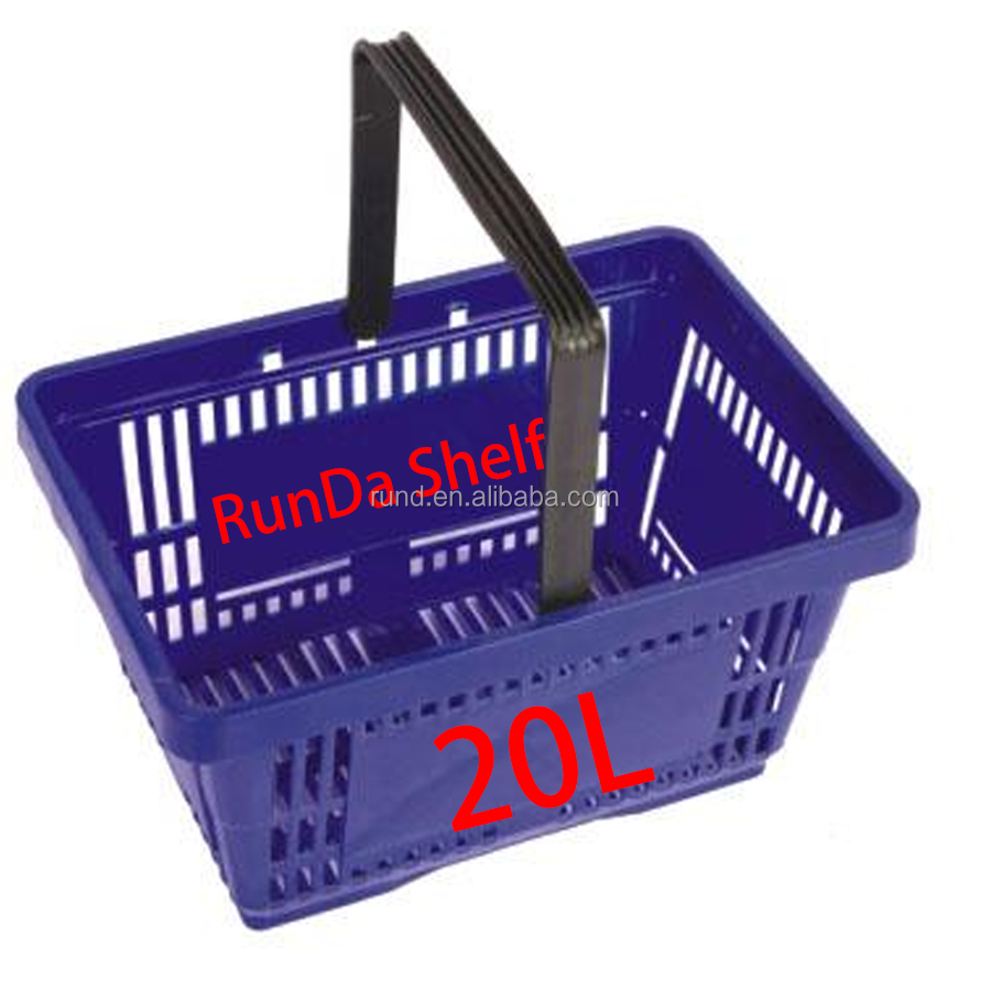 2-Layer Supermarket Shopping Baskets with Wheels Plastic Portable Storage Basket