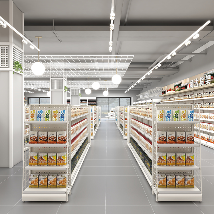 Double-Sided Light Duty Cold Rolled Steel Supermarket Shelves Pharmacy Store Grocery Metal Display Stand for Sale