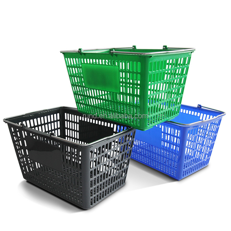 RD 30L 32L Single-Sided Supermarket Shelves Light Duty Shopping Basket Red Blue Green Plastic Metallic Finish Retail Store