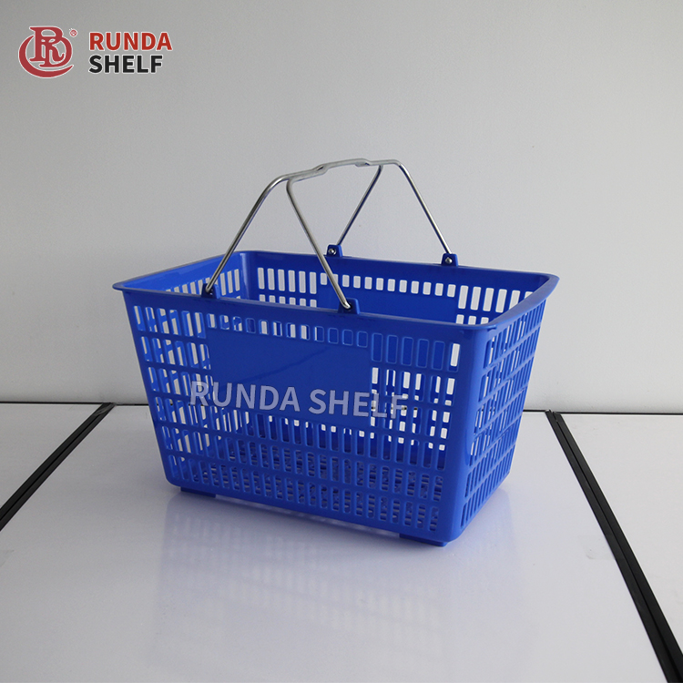 RunDa Customized Double-Sided Metal Shopping Basket Electroplate Handle Convenient Display Stand Supermarket Convenience Store