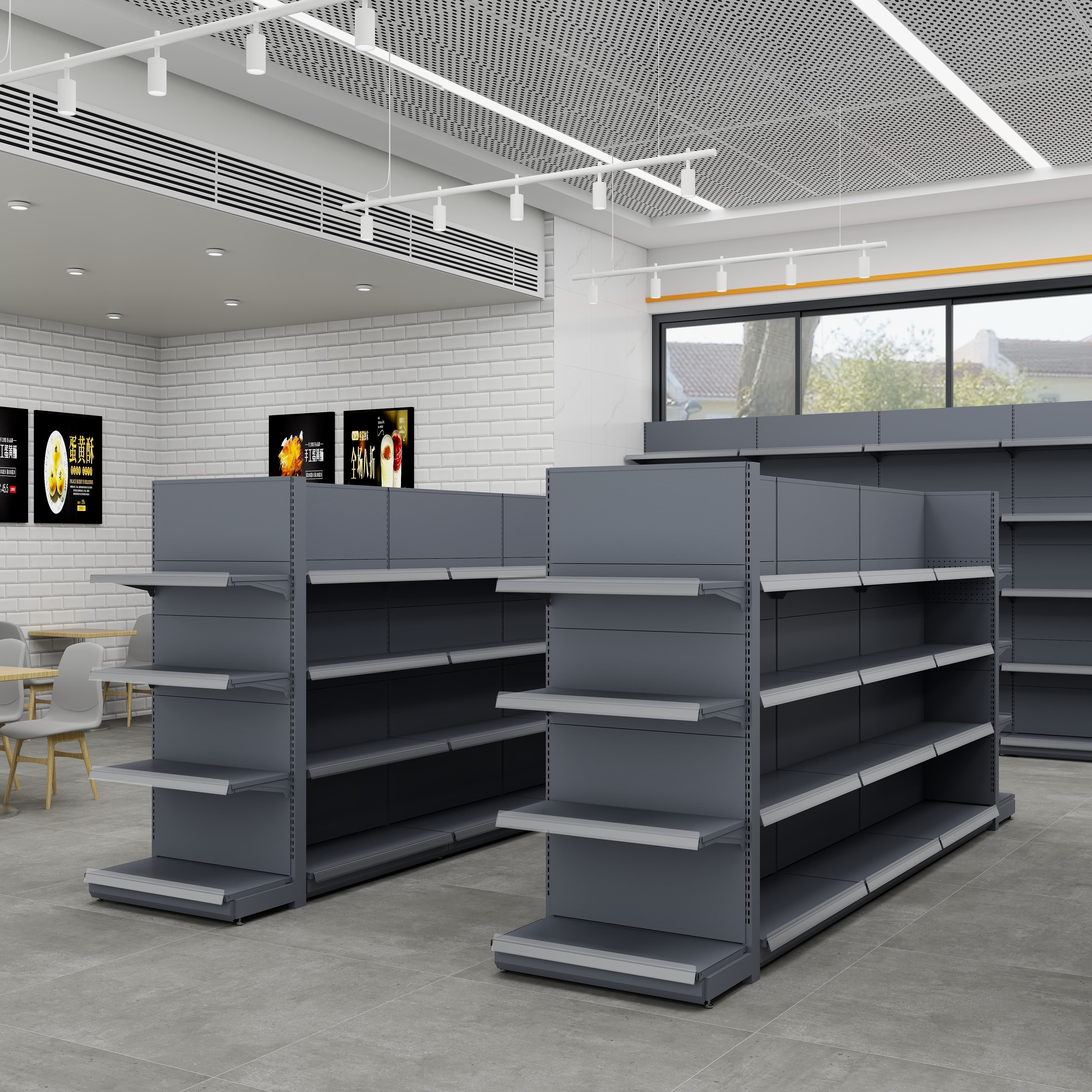 Supermarket Double-sided Heavy Duty & Light Duty Freestanding Grocery Shelves Metal Rack Display