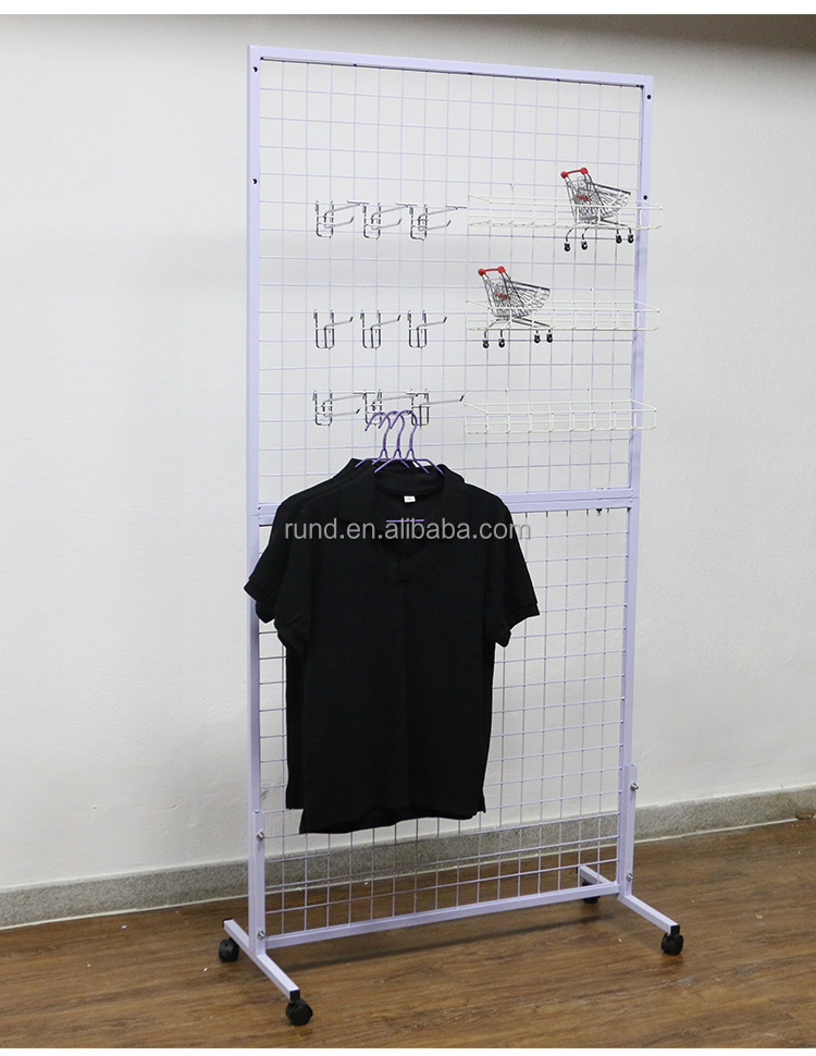 Heavy Movable Retail Display Rack Single-Sided Gridwall Panel Stand Steel Metal Metallic Material Floorstanding Grid Wall Panels