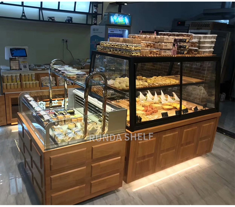 Supermarket Bakery Store Retail Single-Sided Wood Bread Display Stand Rack Light Duty Metal Shelf