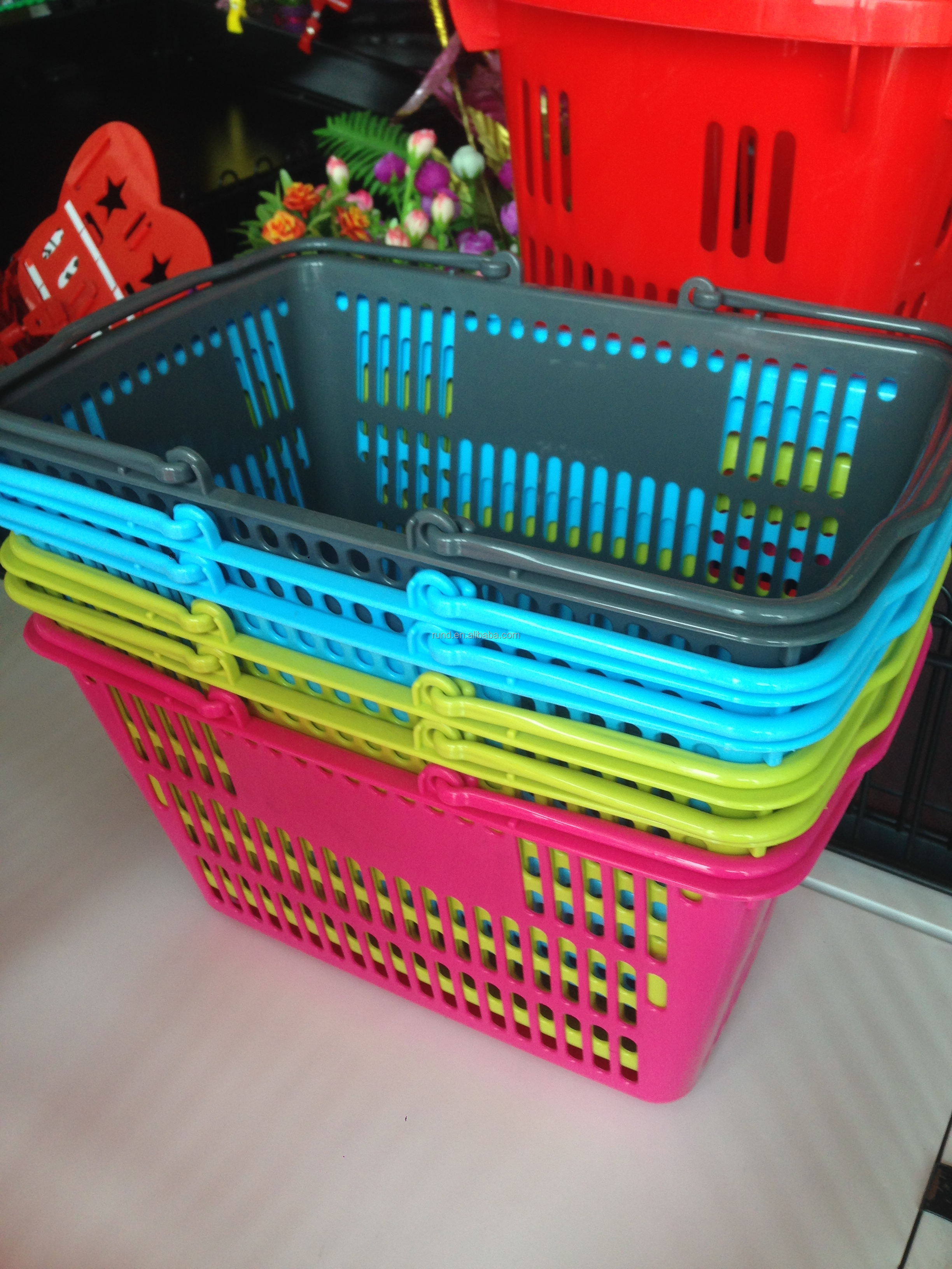 RD Lightweight 30L/32L Supermarket Shelf Shopping Basket Single Sided with Red Teal Finish for Retail Store