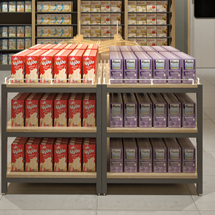 RD Promotion Tables Rustic Three-Tier 15mm Layer Thickness Grocery Store Wooden Merchandise Stand Model 001