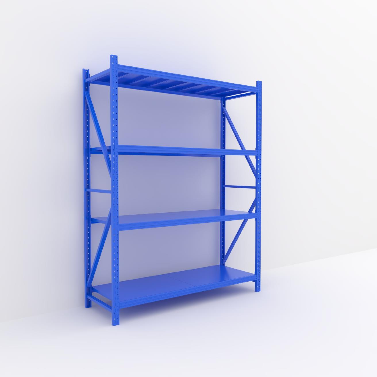 4-Layer Industrial Metal Storage Rack 200kg Capacity Long Span Steel Multi-Level Warehouse Shelf for Supermarket & Home Use
