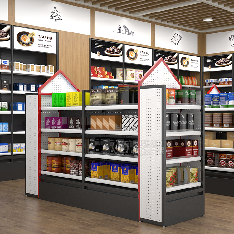 Double-Sided Runda Shelf Metal Supermarket Rack for Convenience and Grocery Stores