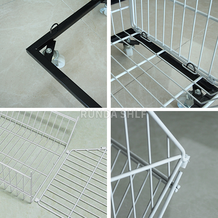Wood Table Top Shelf Alloy Wheel Stands Metal Carpet Display Stand