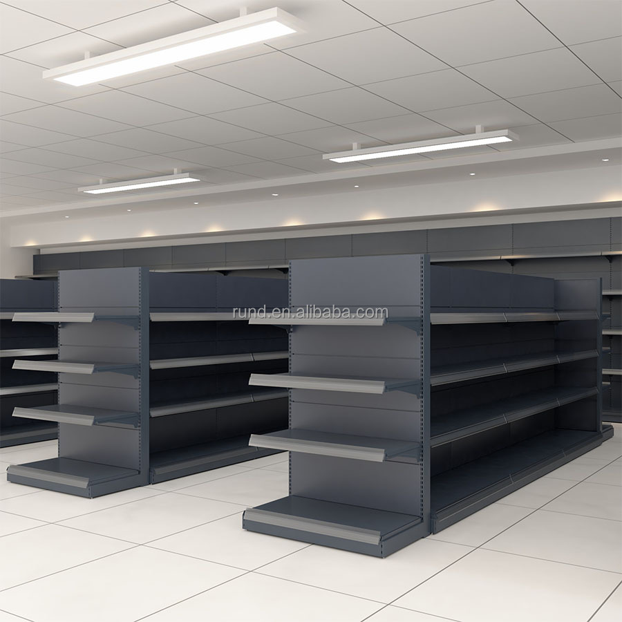 Light Duty Double-Sided Metal Shelves 120KG Retail Store Display Rack Steel for Grocery Supermarket Items Food Gondola Items