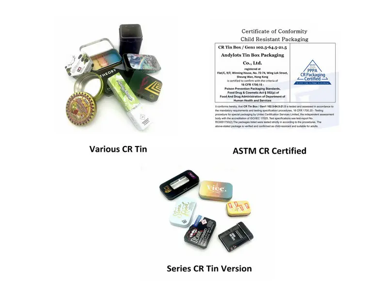 Various Certified Child Resistant Tin Box Options — ASTM CR Certification