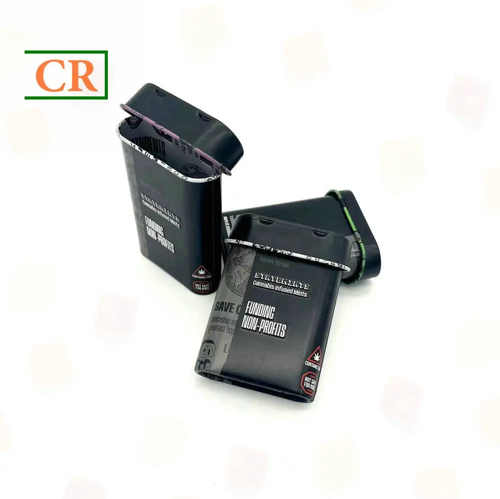 Custom Standup Hinged Child Resistant Tin Box for Mints Manufacturers, Supplier