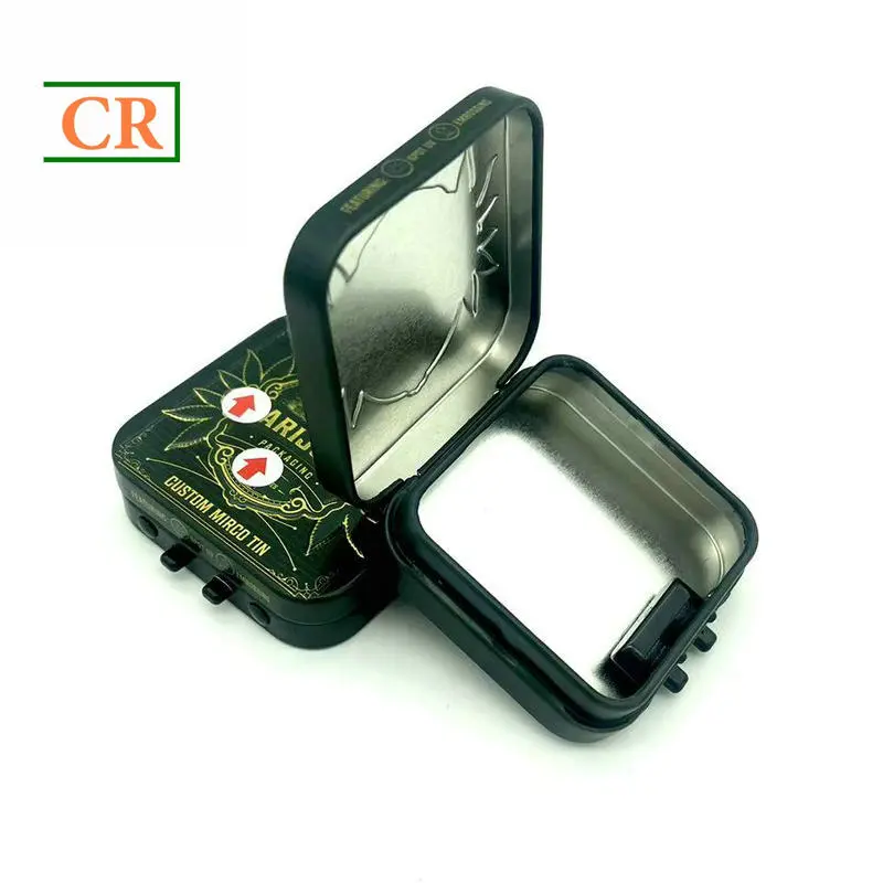OEM Micro Suqare Child Resistant Tin Box wih Button for Mints Manufacturers, Supplier