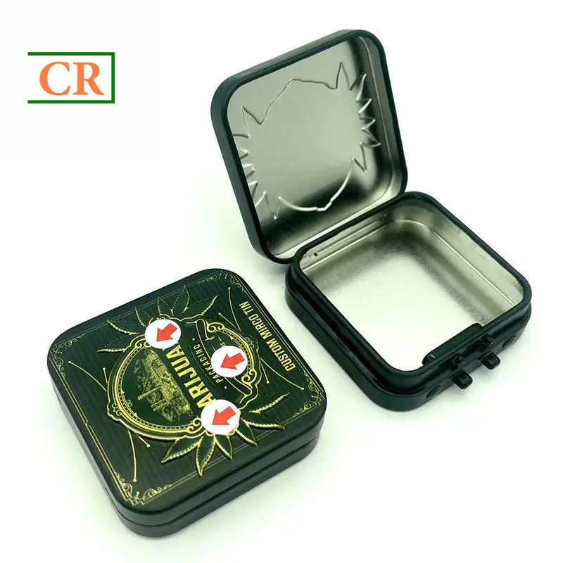 OEM Micro Suqare Child Resistant Tin Box wih Button for Mints Manufacturers, Supplier