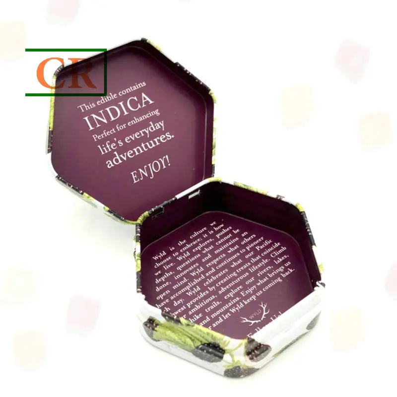 OEM Hexagon Hinged Child Resistant Tin Box for Mints Factory, Factories