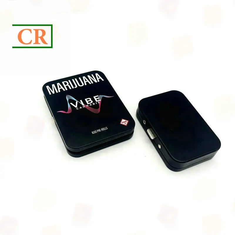 Custom Samll Hinged Child Resistant Tin Box with Buttons Factory, Factories