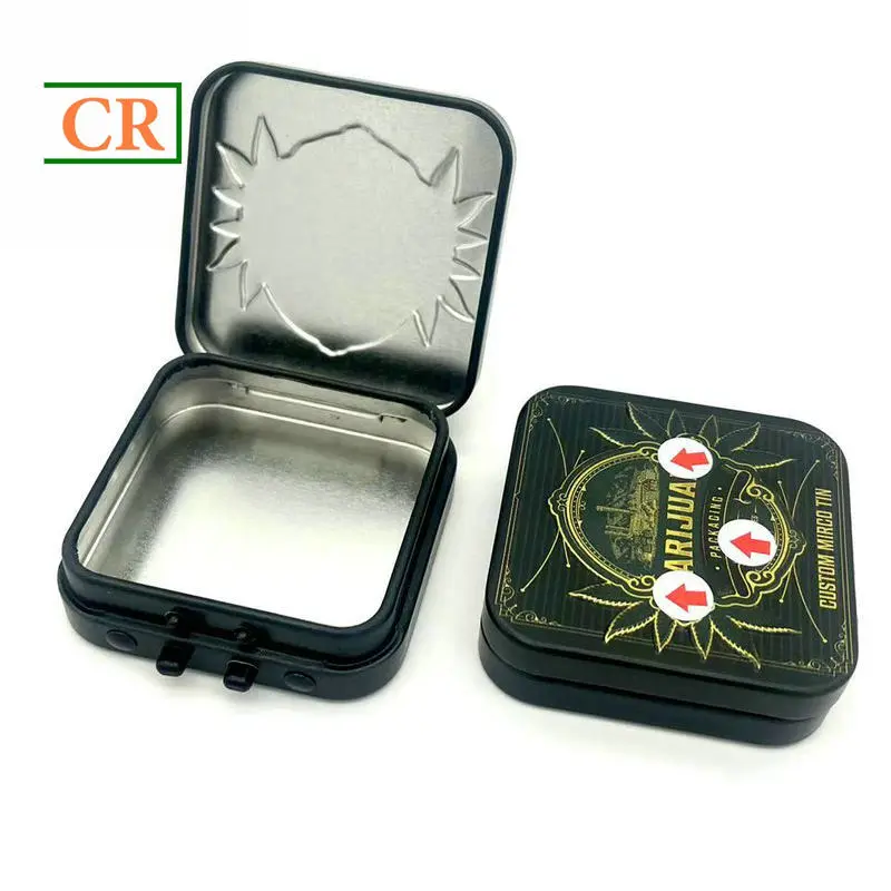 OEM Micro Suqare Child Resistant Tin Box wih Button for Mints Manufacturers, Supplier