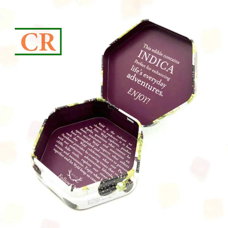 OEM Hexagon Hinged Child Resistant Tin Box for Mints Factory, Factories