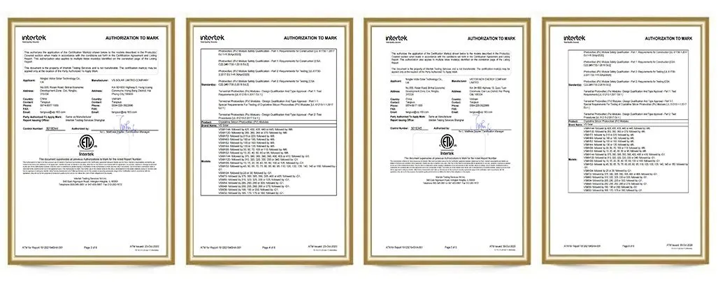 High-quality solar panel industry certificates