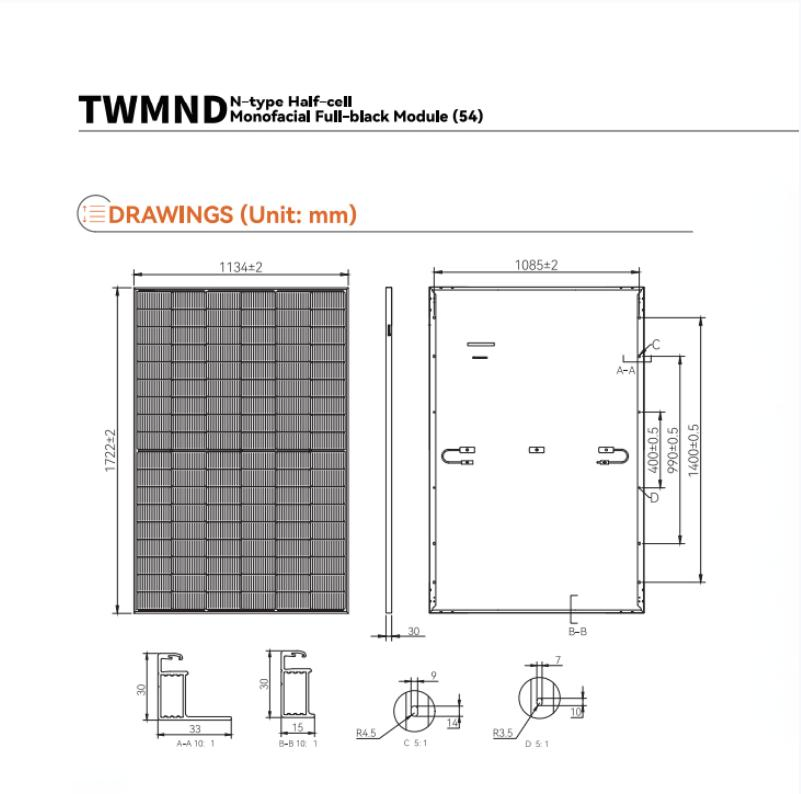 Tw Mono All Black Solar Panels 420W 430W 440W Shingled Full Black Photovoltaic Solar Panel