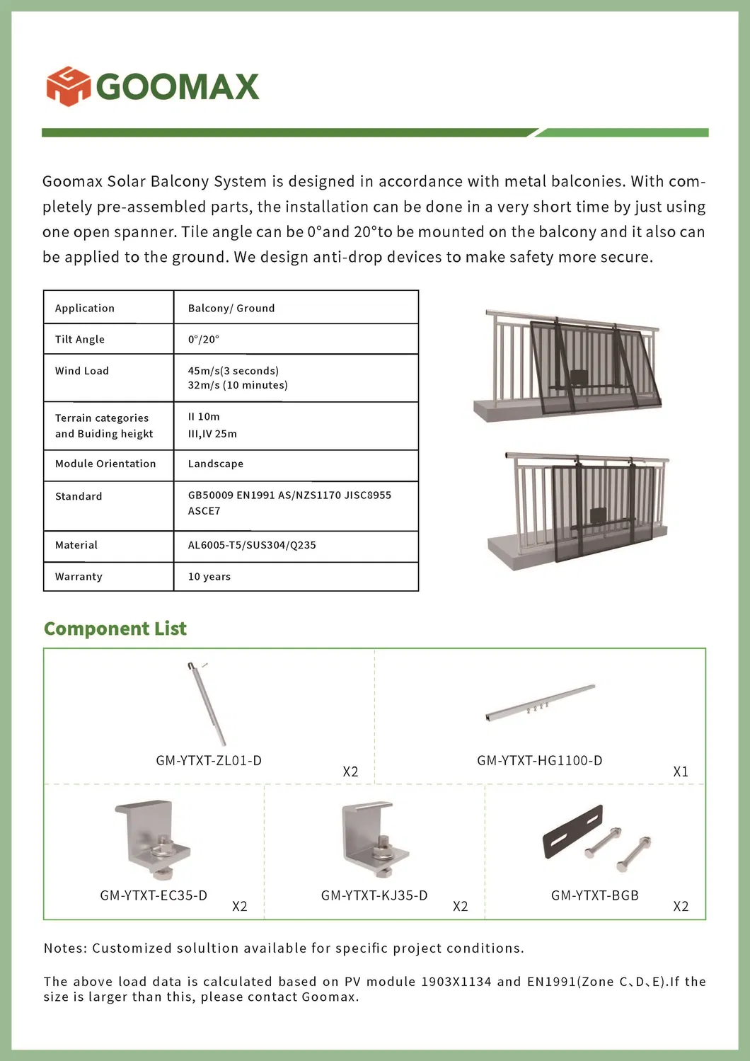 Easy Solar Panel System Solar Balcony Bracket Set