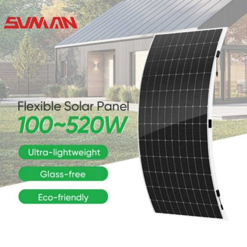 520W Flexible Solar Panel Lightweight Monocrystalline Photovoltaic Solar Panel Half-Cell Frameless Glass Free PV Module for RV Marine Home Solar Systems