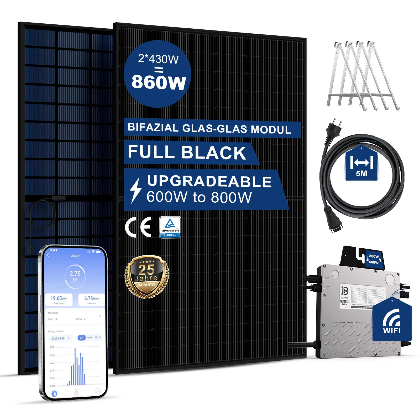 Beny Germany Warehouse Solar Panel Balcony Power Plants Balkonkraftwerk Balcony Solar System 600W 800W Balcony System