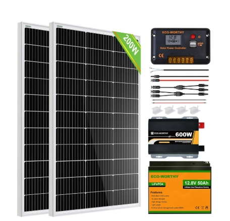 200W 12V Solar Panel Starter Kit for RV off Grid with Battery and Inverter