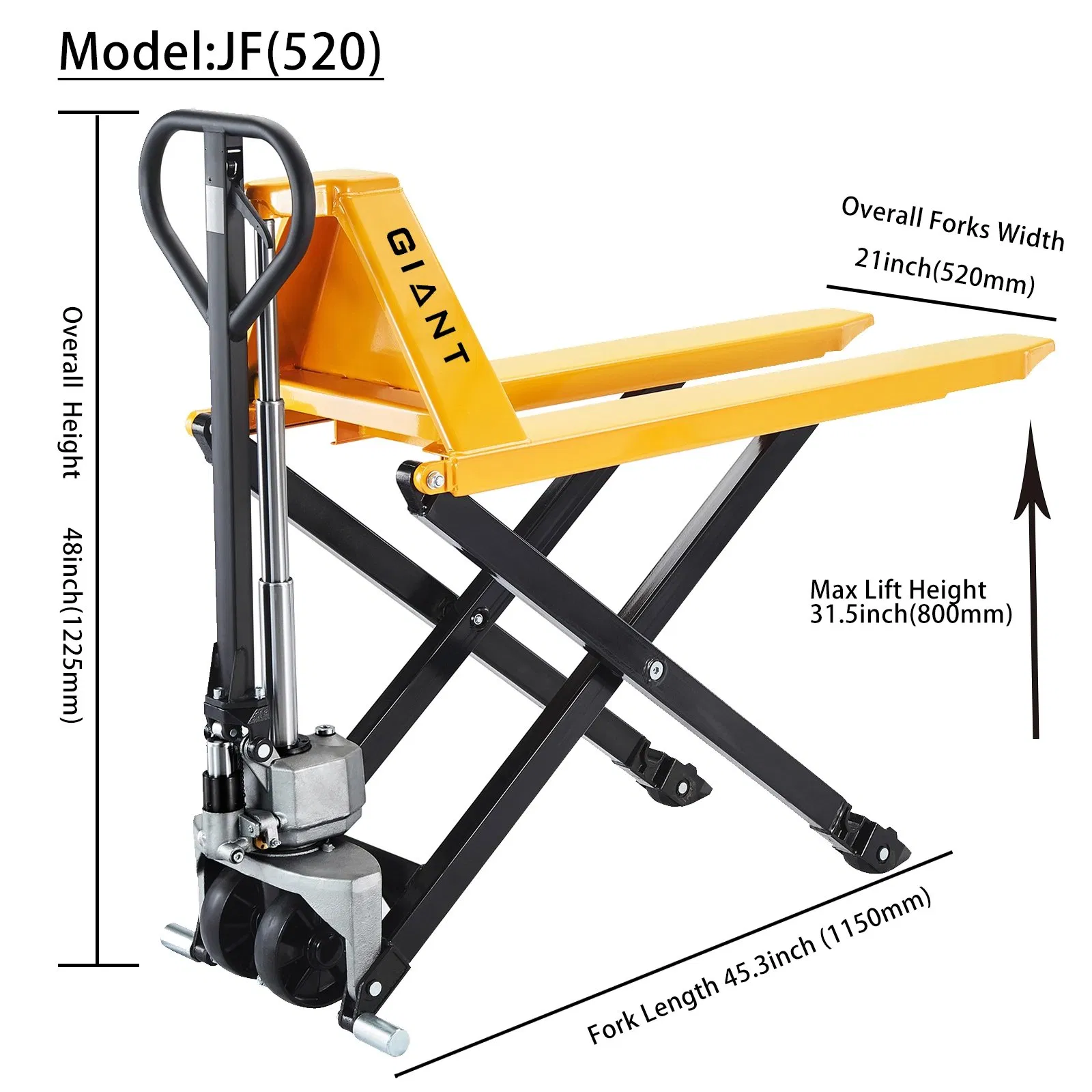 Pallet Lift Truck Manual Hydraulic Pallet Scissor 2200lbs 1000kgs Capacity High Lift Truck (JF)