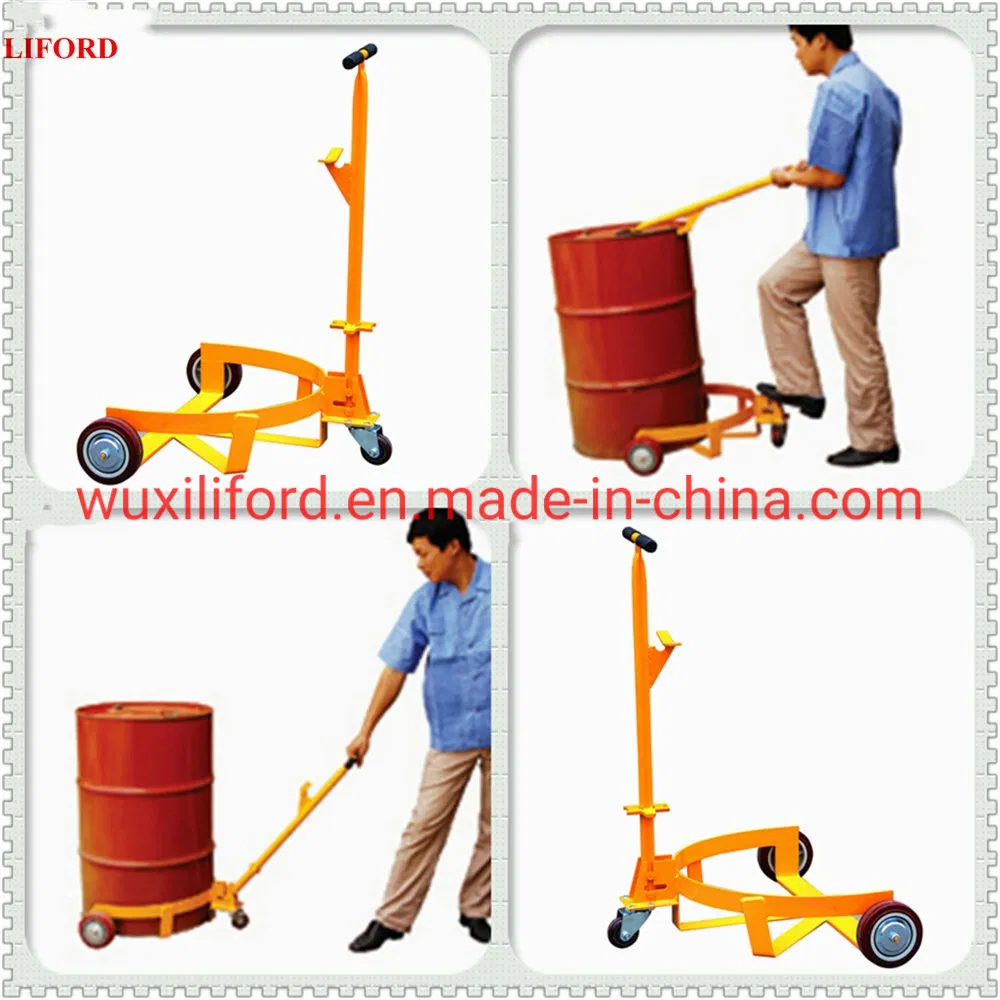 Chinese Factory Stocked 500kg Mechanical 3-Wheel Barrel Trolleys Manual Drum Hand Truck Trolley Low Profile Drum Handling Caddy Drum Handler Drum Mover DC500