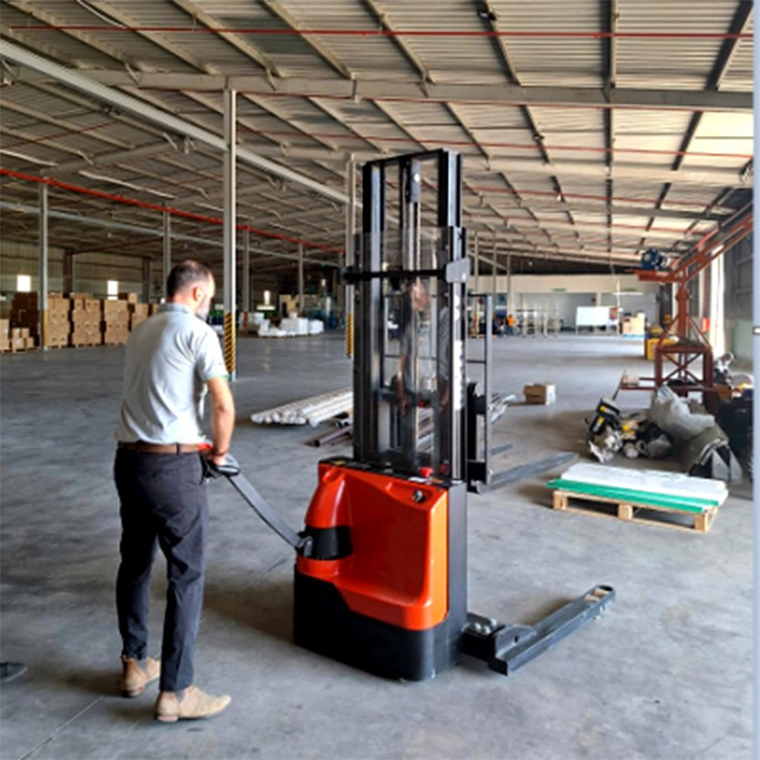 1.5 Ton Double Mast Manual Electric Walkie Pallet Stacker with Adjustable Forks