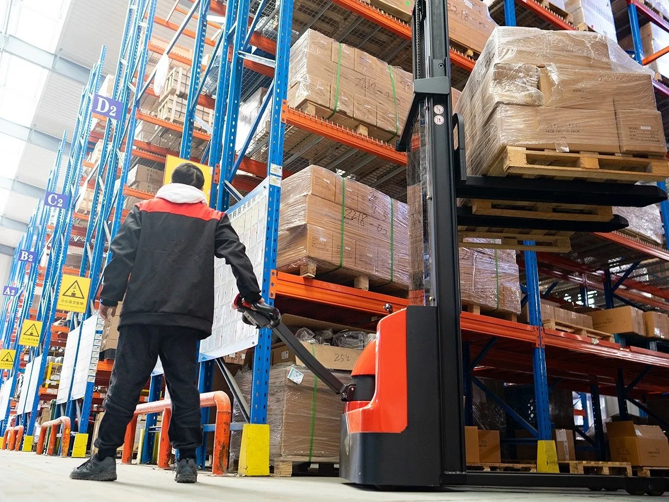 1-Ton 1.2-Ton 1.5-Tob Lifting Height 1600mm-3500mm Battery Manual Telescopic Hydraulic Mini Reach Forklift Pallet Electric Stacker