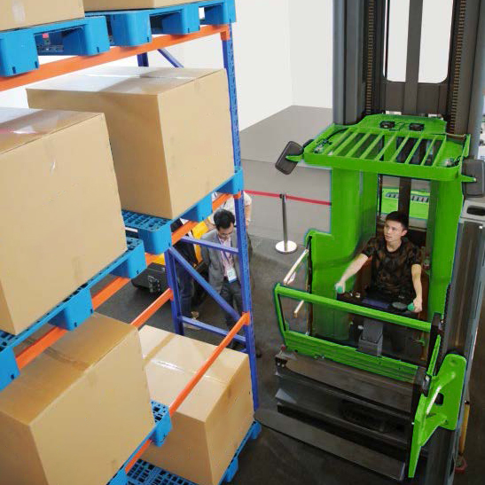 Chinese Movmes Opts15 1500kg 1.5ton/T Capacity with Scale Small Turning Radius Vna Man-up Tri-Lateral Stacker Electric Reach Truck Price for Forklift/Sale/Fork