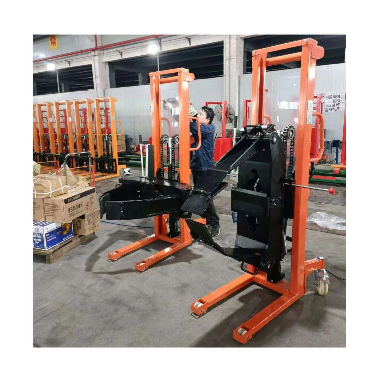 350kg 3000mm Manual Roll Stacker with Clamp Hand Hydraulic Forklift