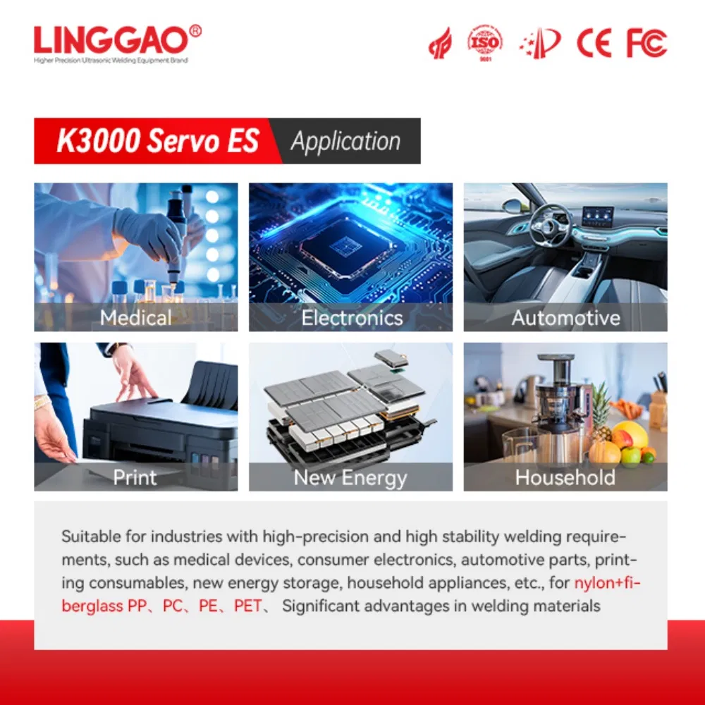 Linggao K3000 Servo Es 20kHz 3000W Semi-Automatic High-Frequency High-Power Ultrasonic Plastic Welding Machine for Filtration Systems