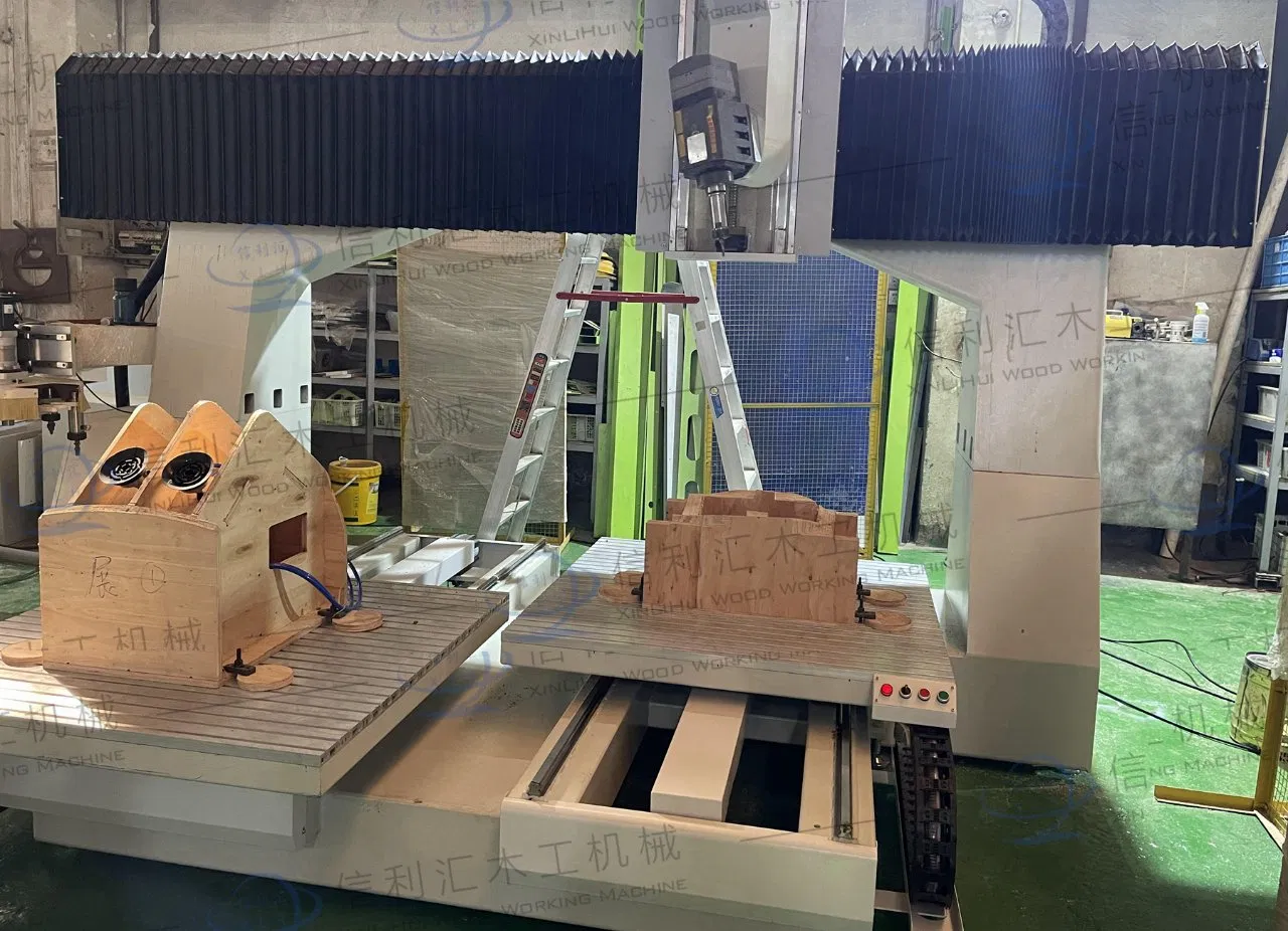 Hot Selling Woodworking CNC Machine Double Table 5 Axis CNC Router with CNC Drilling Boring Head for Kitchen Cabinet, Chair Backboard Press Making Machine
