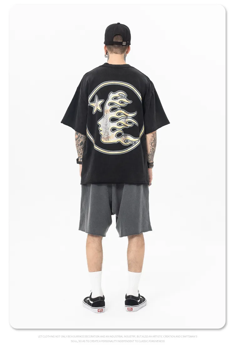 ملابس كاجوال للرجال ذات جودة فاخرة 95% قطن 5% سبانديكس بأكتاف منسدلة واسعة على الطراز الأمريكي