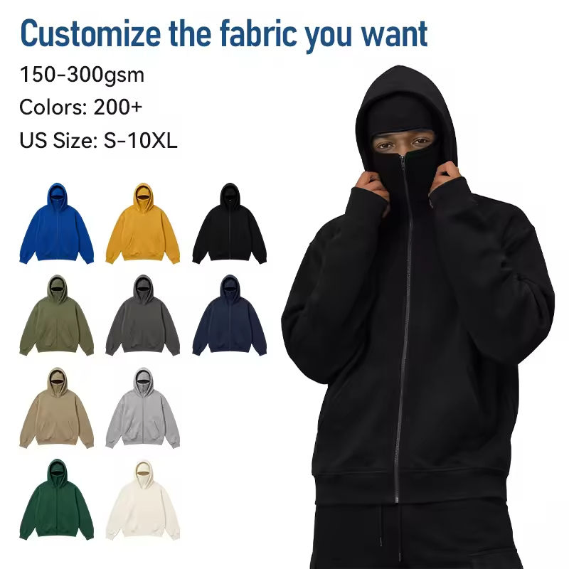 سويت شيرت أساسي مخصص مع غطاء رأس، جاكيت، قناع وجه، سحاب، هودي للرجال