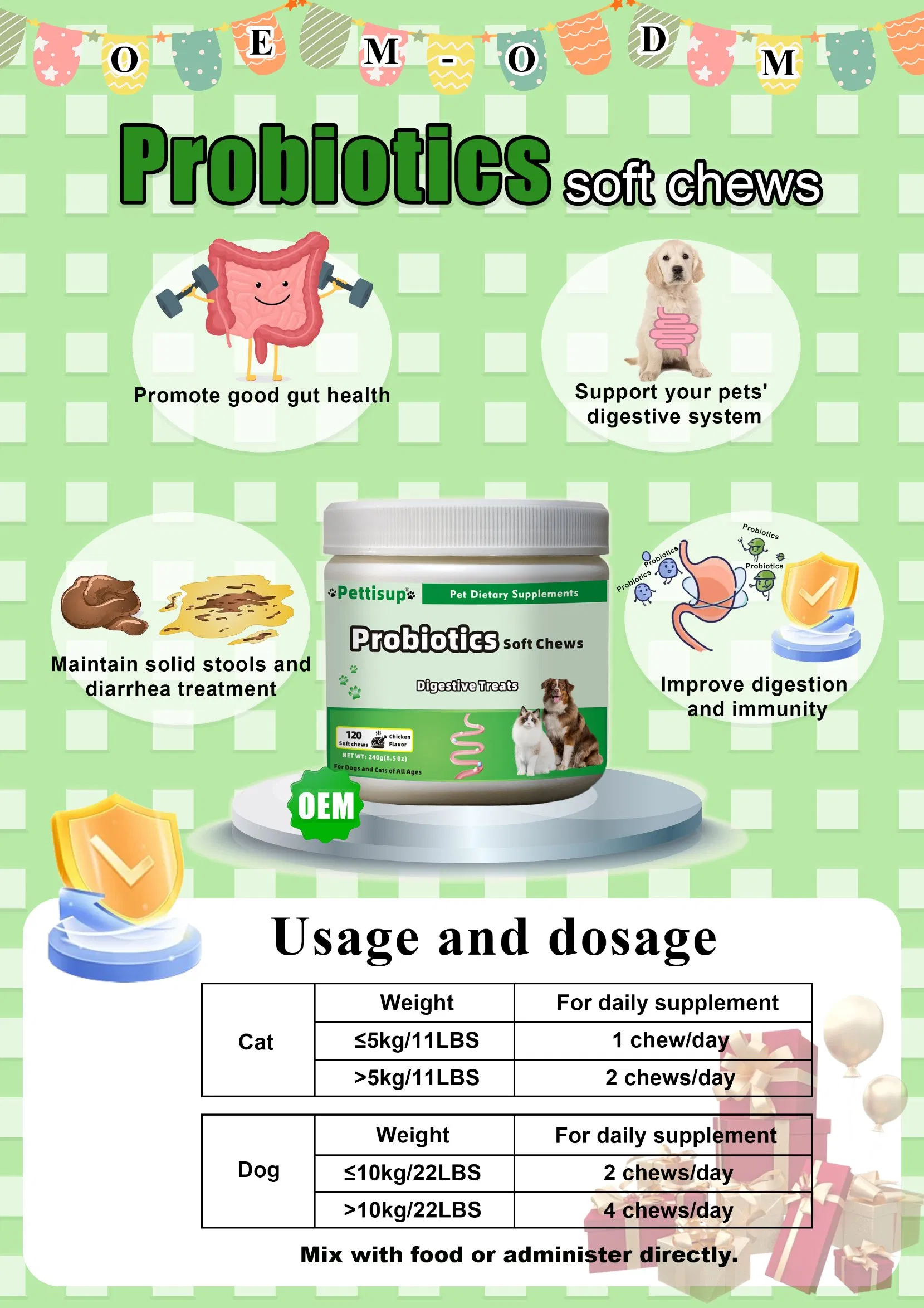 Custom Factory Probiotic Nutritional Cat Supplement Digestive Support Sensitive Stomach OEM