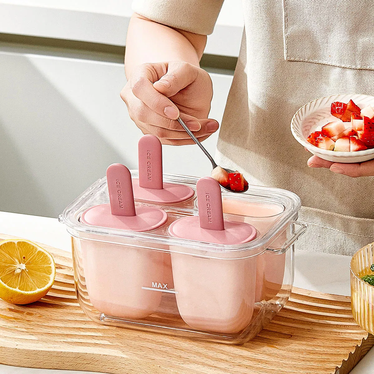 Children's DIY Sandwich Design 4PCS Ice Cream Maker Set Summer Homemade Chocolate Popsicle Mold Reusable