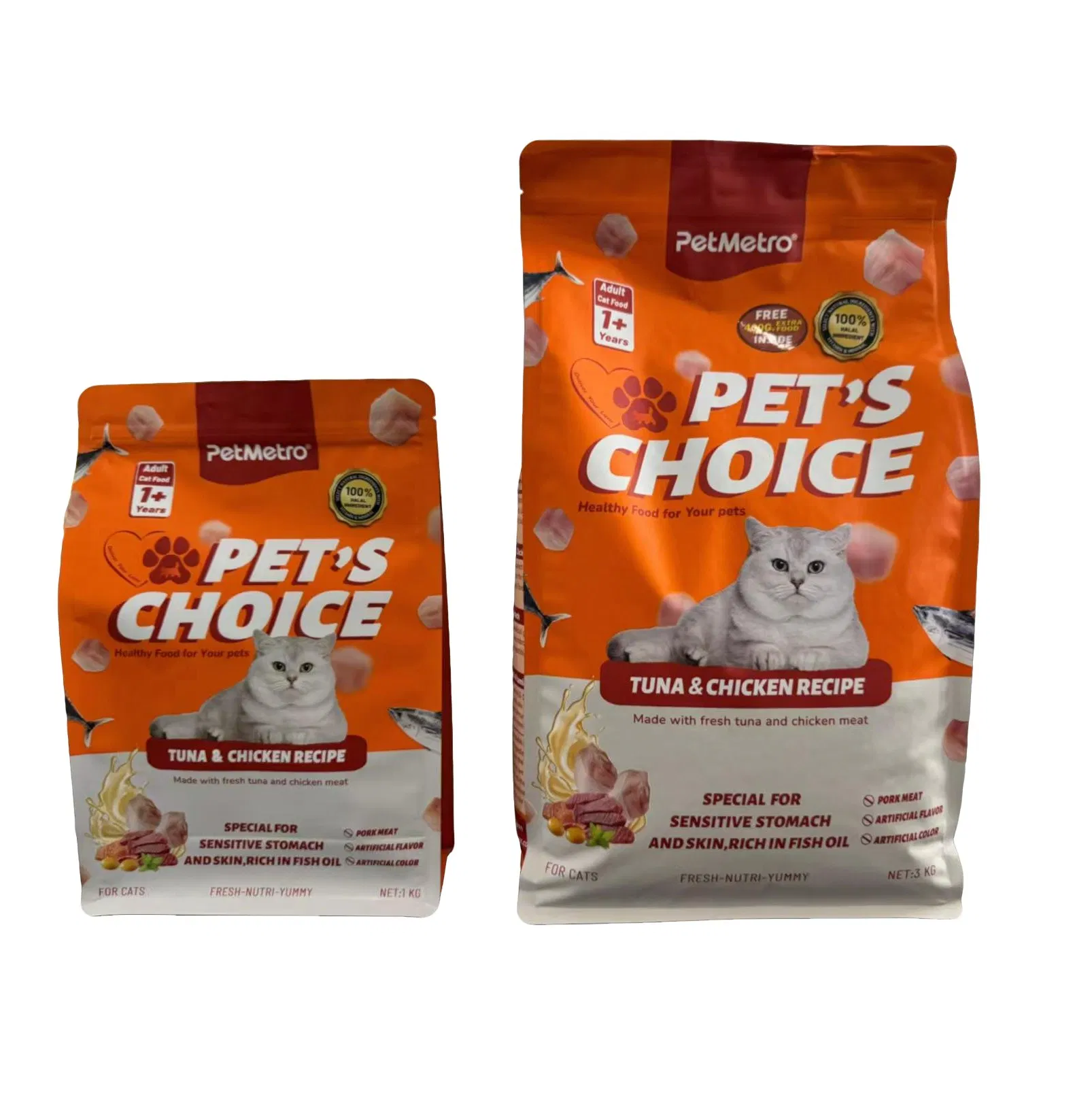 Premium Real Meat Cat Kibble with Tuna and Chicken Recipe for Sensitive Stomach and Skin Care Dry Cat Food