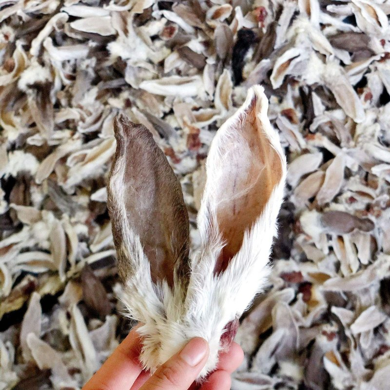 Factory Wholesale Dog Dental Health Chewing Treats Dried Snack Dehydrated Rabbit Ears with Face Fur Hair for Training Rewards